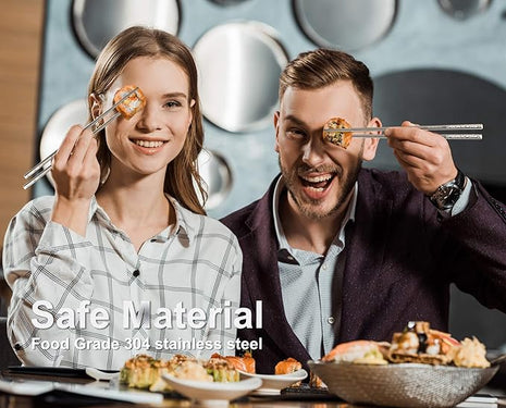 Metal Chopsticks Reusable 18/8 Stainless Steel Chopsticks Multipack Dishwasher Safe Chop Sticks Cute Laser Engraved Non-slip Japanese Korean Chopstick for Cooking Eating 9 1/4 Inches 5 Pairs Gift Set