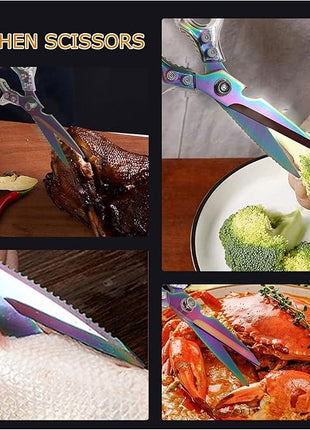 AWinjoy Heavy Duty Kitchen Scissors, Stainless Steel & Aluminum, Serrated Edge, Ambidextrous, Contemporary Style, Blade Color, Kitchen Shears