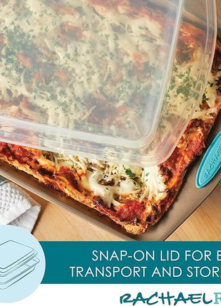 Rachael Ray 47578 Cucina Nonstick Bakeware Set with Grips Includes Nonstick Bread Pan, Baking Sheet, Cookie Sheet, Baking Pans, Cake Pan and Muffin Pan - 10 Piece, Latte Brown with Agave Blue Grips