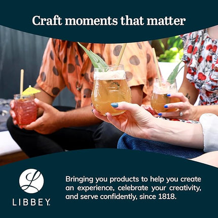 Libbey Tiki Split Glass Tumbler Set, Vintage-Style Quirky Drinking Glasses Set of 4, Exotic, Tall Drinking Glass Cups for Backyard Luau or Pool Party