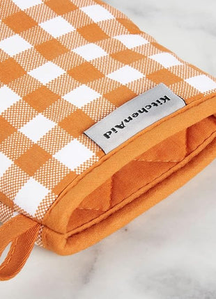 KitchenAid Gingham Mini Oven Mitt 2-Pack Set, Honey, 5.5"x8"