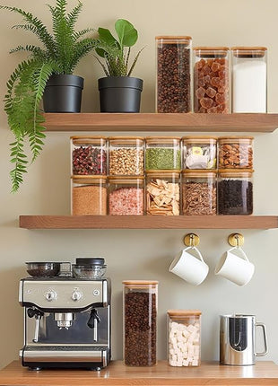 ComSaf 0.6 Qt Glass Food Storage Jars Set of 6, Clear Storage Containers with Airtight Lids, Pantry Organization Jar, Spice Jar, Blooming Tea, Coffee and Sugar Container, Canister Set for Kitchen