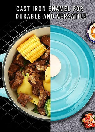 Enameled Cast Iron Dutch Oven, 5 QT Bread Baking Pot with Self Basting Lid, Non-stick Enamel Coated Cookware Pot, Great Christmas Gifts for Family, Teal