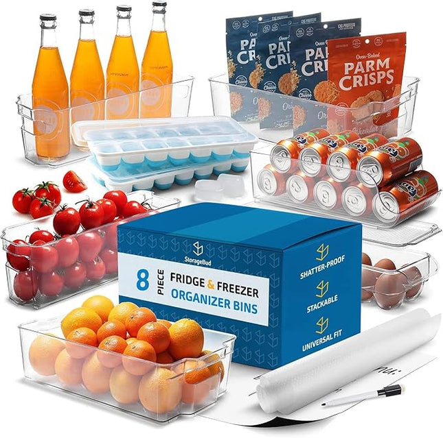 STORAGEBUD Fridge Organizer - 8 Pieces refrigerator organizer bins - Pantry Organization and Storage for Fridge & Refrigerator- BPA Free Freezer Organizer Bins