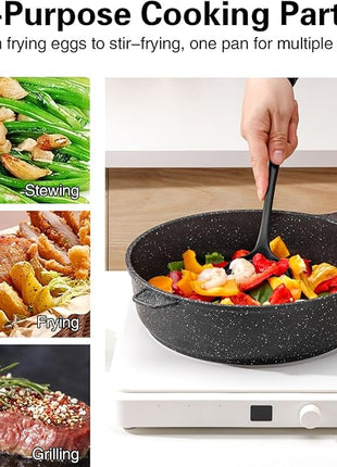 Kordisen Nonstick Deep Frying Pan with Lid, 10 Inch Non Stick Skillet, Saute Pan for Cooking, Healthy Induction Cookware, PFOA Free