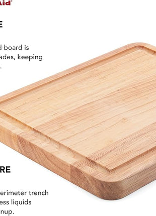 KitchenAid Classic Rubberwood Cutting Board with Perimeter Trench, Reversible Chopping Board, 8-inch x 10-Inch, Natural