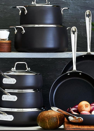 All-Clad HA1 Hard Anodized Nonstick Cookware Set 13 Piece Induction Oven Broiler Safe 500F, Lid Safe 350F Pots and Pans Black
