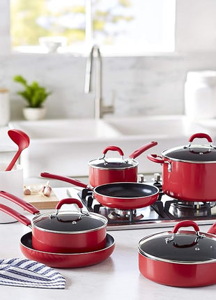 Amazon Basics Aluminum NS 12pc Red cookware set, 12 piece