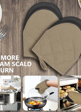 1 Pair Short Oven Mitts - Silicone Kitchen Oven Gloves High Heat Resistant 500℉, Mini Oven Mits with Non-Slip Grip Surfaces and Hanging Loop for BBQ, Baking, Cooking and Grilling (Coffee)