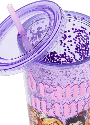 Silver Buffalo Bratz Drama Mama Featuring Cloe, Yasmin, Jade, and Sasha Plastic Confetti Cold Cup with Lid and Straw, 32 Ounces
