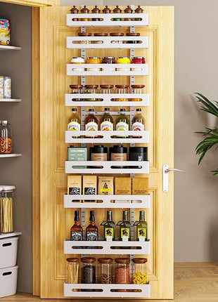 Moforoco White 9-Tier Over The Door Pantry Organizer, Pantry Organization And Storage, Metal Hanging Spice Rack Shelves Door