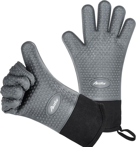 Silicone Cooking Gloves, Grilling Gloves, Heat Resistant Gloves BBQ Kitchen Silicone Oven Mitts, Long Waterproof Non-Slip Potholder for Barbecue, Cooking, Baking