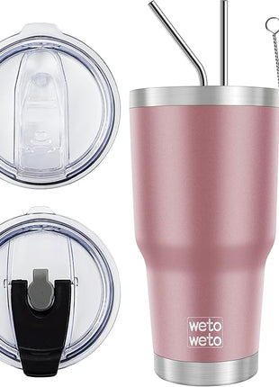 WETOWETO 30 oz Tumbler Stainless Steel Vacuum Insulated Coffee Cup Double Wall Vacuum Coffee Cup Thermal Cups for Hot and Cold drinks, Suitable for Beach, Travel (Rose Gold, 1 Pack)