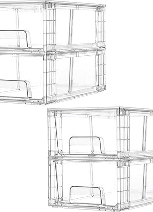 Vtopmart 4 Pack Stackable Storage Drawers,Clear Acrylic Drawer Organizers with Handles, Easily Assemble for Fridge, Bathroom,Kitchen Undersink,Cabinet,Pantry Organization and Storage