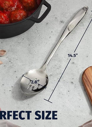 Zulay Kitchen Stainless Steel Slotted Spoon - 15” Large Cooking & Serving Spoon with Ergonomic Handle - Durable, Rust-Proof, Heat-Resistant & Dishwasher Safe Kitchen Utensil for Cooking and Buffets