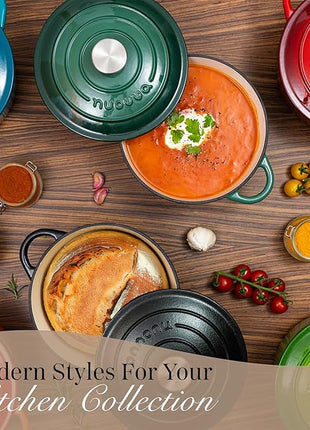 Nuovva Enamelled Cast Iron Dutch Oven Pot with Lid 6.4 Quart Non Stick Casserole Pot – Heavy Duty & Oven Safe up to 500° F for Bread Baking, Braising, Stews, Roasting – 28cm Light Blue