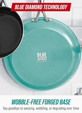 Blue Diamond 8" Nonstick Frying Pan Skillet, Diamond Infused Ceramic PFAS-Free, Dishwasher & Oven Safe, Stay Cool Handle, Durable Non Toxic Metal Utensil Safe, Egg & Omelet Pan, Turquoise