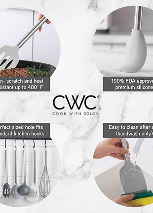 COOK WITH COLOR Silicone Cooking Utensils, Kitchen Utensil Set, Easy to Clean Silicone Kitchen Utensils, Cooking Utensils for Nonstick Cookware, Kitchen Gadgets Set, 38 Piece, Gray