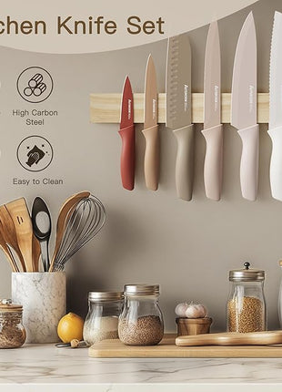 Astercook Knife Set, 13 Pieces Kitchen Knives Set with Healthy Anti-Rust Coating, Dishwasher Safe, Stainless Steel Chef Knife Sets with 6 Blade Guards, Perfect Holiday Gifts for Kitchen