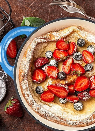 Dutch Oven 5 Quart Enameled Cast Iron Dutch Oven Pot with Self Basting lid Blue Heavy Duty Dutch Ovens Dual Handles Porcelain Enameled Cast Iron Pot Family or Friends Gifts