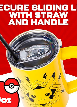Silver Buffalo Pokémon Lightning Stainless Steel Tumbler with Handle Featuring Pikachu, Fits in Standard Cup Holder, 40 Ounces