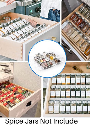 Antimbee Spice Drawer Organizer, 4 Tier- 8 Pack Kitchen Spice Rack Tray for Drawer, Expandable From 13" to 26" Acrylic Seasoning Organizer Rack Holds up 56 Spice Jars (Jars not Include)