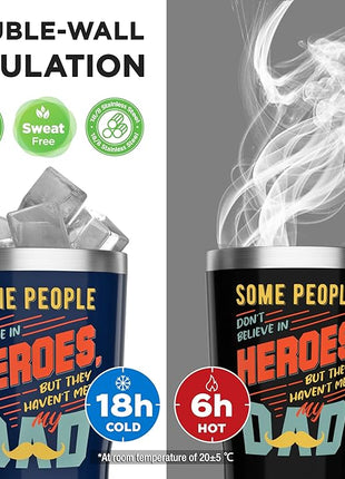 HAUSHOF Dad Gifts Tumbler 20oz Stainless Steel, Birthday Gifts for Father/Husband/Men from Daughter, Son, Kids, Wife - Heroes Dad, Black