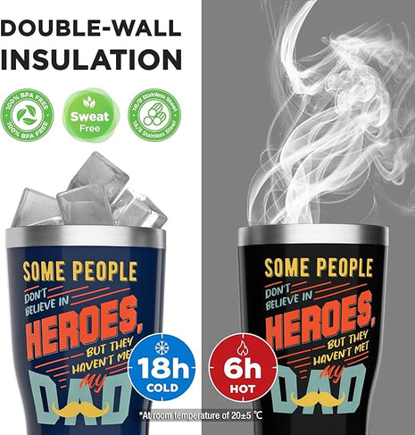 HAUSHOF Dad Gifts Tumbler 20oz Stainless Steel, Birthday Gifts for Father/Husband/Men from Daughter, Son, Kids, Wife - Heroes Dad, Black