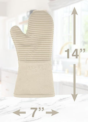 All-Clad Silicone Oven Mitts: Heat Resistant up to 500 Degrees - 100% Cotton & Silicone, 14"x7" Oven Mitt for Kitchen and Barbeque, 2-Pack, Almond