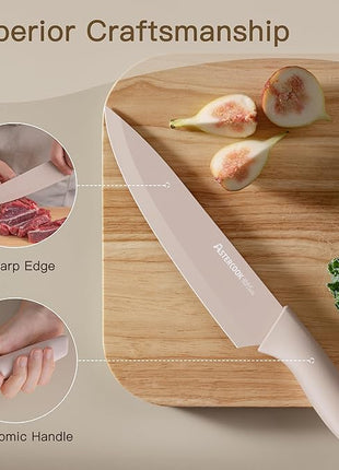 Astercook Knife Set, 13 Pieces Kitchen Knives Set with Healthy Anti-Rust Coating, Dishwasher Safe, Stainless Steel Chef Knife Sets with 6 Blade Guards, Perfect Holiday Gifts for Kitchen