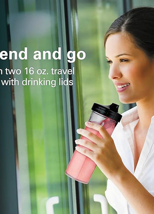 Hamilton Beach MultiBlend Smoothie Blender with 4 Shatterproof BPA Free Jars and Lids; Large 32oz Jar, 8oz Grinder for Nuts & Spices, and 2 Portable Travel Cups, 650 Watts, Black and Stainless (52400)