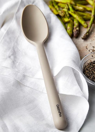 GreenPan Silicone Ultimate Spoon, Mixing Stirring Serving Cooking Kitchen Utensil, Flexible Rubber Nonstick Cookware, Rigid Steel Core, Heat-Resistant, Anti-Slip Handle BPA-Free Dishwasher Safe, Taupe