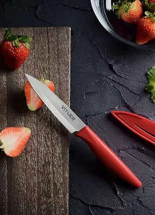 Paring knife, 4PCS Paring knives (4 Knives and 4 Knife cover), 4 Inch Peeling Knife, Fruit and Vegetable Knife, Ultra Sharp Kitchen Knives, German Steel, PP Plastic Handle