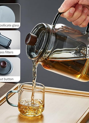 Glass Tea Pot, 560ML Borosilicate Glass Teapot (Gray) with Detachable Glass Tea Infuser, Clear Loose Leaf Glass Tea Kettle, Blooming Tea, Tea bag 19OZ