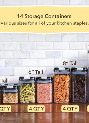 Simply Gourmet Airtight Food Storage Containers with Lids – 4 Piece Slim Kitchen Pantry Organization Set, 8 Cup Capacity, BPA-Free Clear Plastic, Stackable Containers for Flour, Sugar, Rice, Snacks
