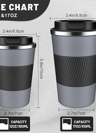 Insulated Coffee Tumblers with Flip Lid 12oz / 17oz, Stainless Steel Travel Coffee Mug Leak Proof, Vacuum Insulated Coffee Mug Reusable Cup, Keeps Cold and Hot for Coffee Tea