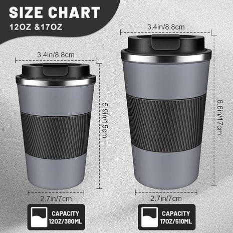 Insulated Coffee Tumblers with Flip Lid 12oz / 17oz, Stainless Steel Travel Coffee Mug Leak Proof, Vacuum Insulated Coffee Mug Reusable Cup, Keeps Cold and Hot for Coffee Tea
