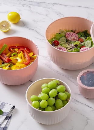 COOK WITH COLOR Prep Bowls with Lids- Wide and Deep Nesting Plastic Small Mixing Bowl Set with Lids, 12 Piece Set - Deep Bowls, Pink