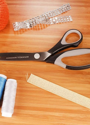 BambooMN Titanium Softgrip Scissors Set for Sewing, Arts, Crafts, Office - 1 Set of 3 - Black w/Grey Inlays