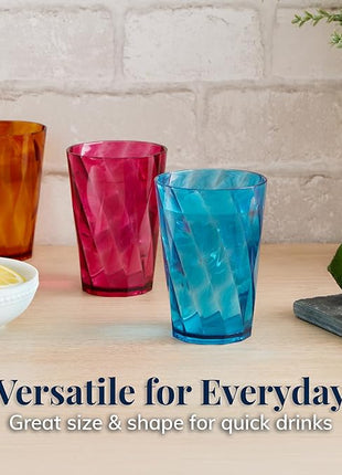 US Acrylic Optix Mini Plastic Reusable Drinking Glasses (Set of 8) 8oz Juice Cups in Jewel Tone Colors | BPA-Free Tumblers, Made in USA | Top-Rack Dishwasher Safe