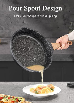 Non Stick Frying Pan Set - YIIFEEO Granite Skillet Set with 100% PFOA & PTFE Free, Induction Egg Omelette Pans for Cooking Pan Set, Cookware Set Nonstick Pots and Pans Set Gift for Women