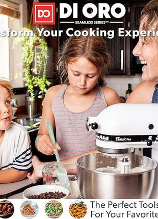 DI ORO Silicone Spoons for Cooking - Large Kitchen Spoons for Mixing, Serving, & Stirring - 600°F Heat-Resistant Non Stick Utensils – Big Solid & Slotted Basting Spoons - Dishwasher Safe (2pc, Sage)