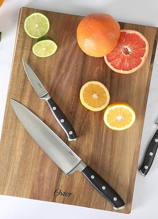 Oster Ginley 3 Piece High Carbon Stainless Steel Cutlery Set w/ABS Triple Riveted Forged Handle (Chef, Utility, Pairing Knife)