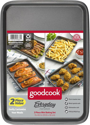 GoodCook Everyday Set of 2 Nonstick Steel 9" x 6.2" Toaster Oven Mini Baking Sheets, Gray