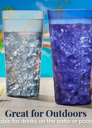 US Acrylic Café Plastic Reusable Tumblers (Set of 12) 32-ounce Iced-Tea Cups, Coastal | Value Set of Restaurant Style Drinking Glasses, Stackable, BPA-free, Made in the USA | Top-rack Dishwasher Safe