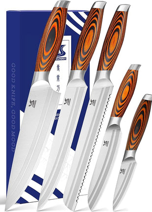 MSY BIGSUNNY 5pcs Knife Set Kitchen Utensils Knife, German Stainless Steel Professional Chef Kitchen Knife Set, Tang Series