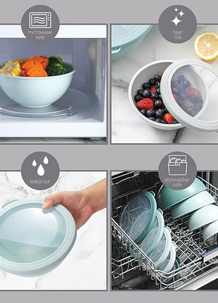 COOK WITH COLOR Mixing Bowls with TPR Lids - 12 Piece Plastic Nesting Bowls Set includes 6 Prep Bowls and 6 Lids, Microwave Safe Mixing Bowl Set (Teal)