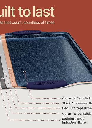 BAKKEN Kitchen Baking Pan Set - Nonstick Coating, Carbon Steel Bakeware Sets with Blue Silicone Handles, Baking Kitchen Essentials, PFOA, PFOS, PTFE Free, Oven Safe Tray (Up To 450° F), Set of 3