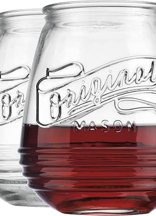 Glaver's Stemless Wine Glasses 21 Oz. Set Of 4 Original Mason Vintage Goblet Beverage Glasses Uses For Your Cocktail Lounge, Whiskey Parties, and Everyday Dinner Table. Dishwasher Safe. (Large)