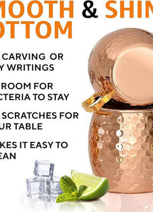 Benicci Moscow Mule Copper Mugs - Set of 2, 100% HANDCRAFTED - Food Safe Pure Copper Solid Mugs - 16 oz Gift Set with Premium Quality Cocktail Straws, Straw Cleaning Brush and Jigger!